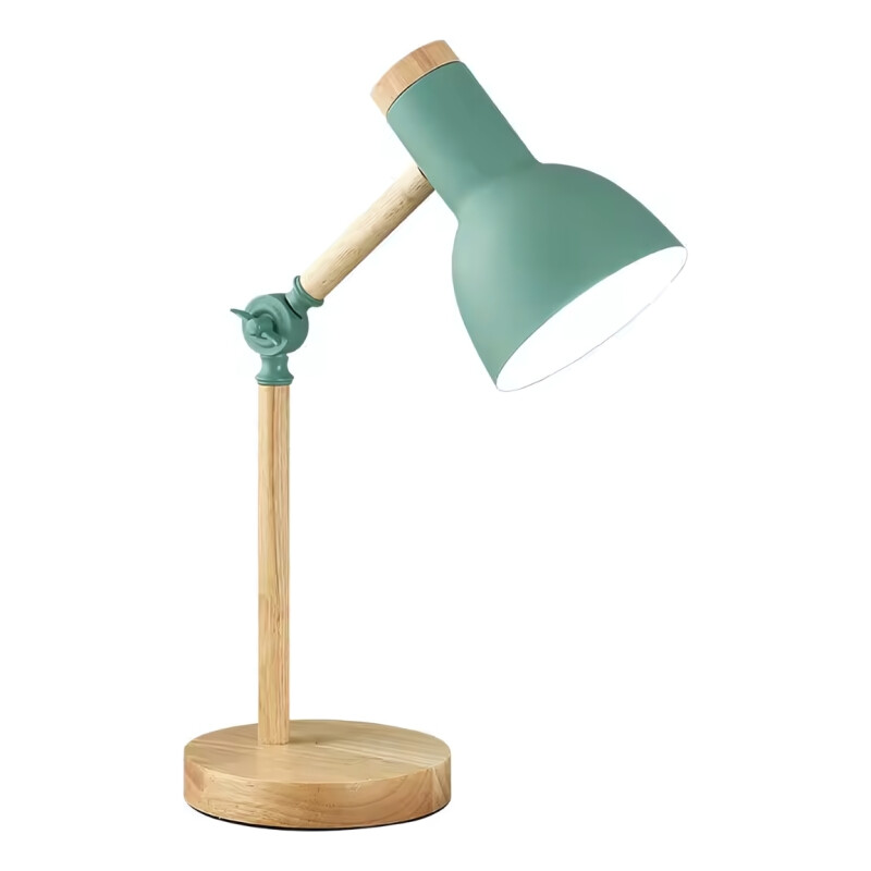 Pack X2 Lampara Escritorio Portatil Nordica Madera Y Metal Verde