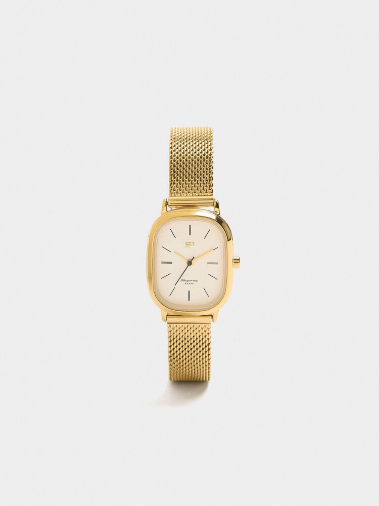 Reloj De Malla Metálica De Acero Inoxidable dorado