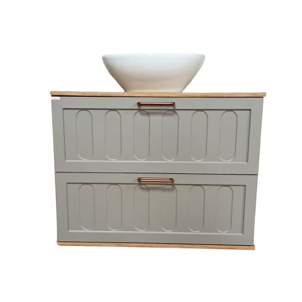 Mueble de baño suspendido Milena 78 cm Avellana/Catedral con bacha y espejo Mueble De Baño Suspendido Milena 78 Cm Avellana/catedral Con Bacha Y Espejo