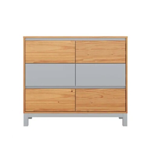 Cómoda 6 Cajones - Madera Maciza Pino/Gris - Square Cómoda 6 Cajones - Madera Maciza Pino/Gris - Square