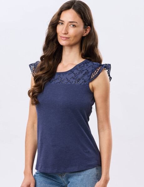 REMERA DE ALGODÓN CON BRODERIE Azul