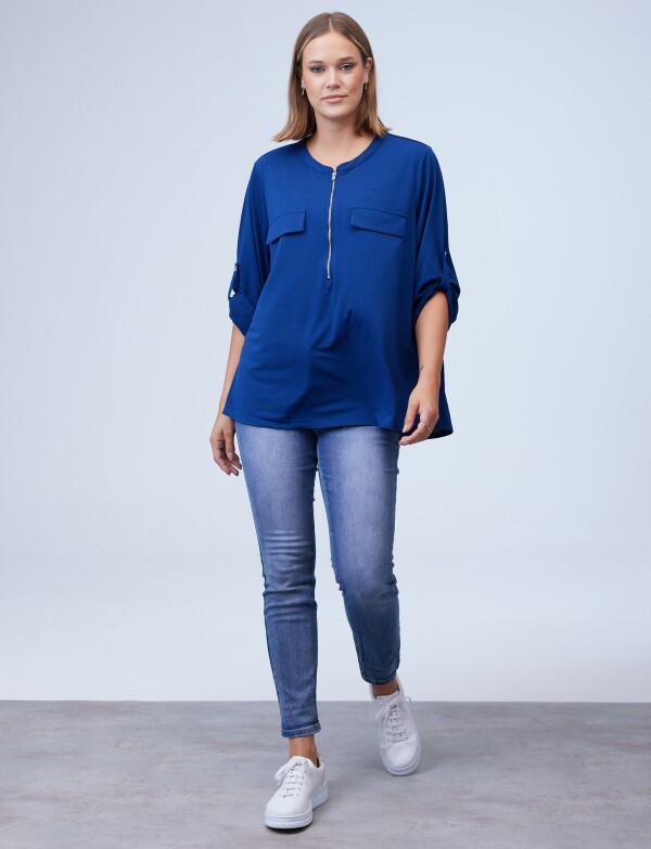 Blusa Oversize Zip AZUL