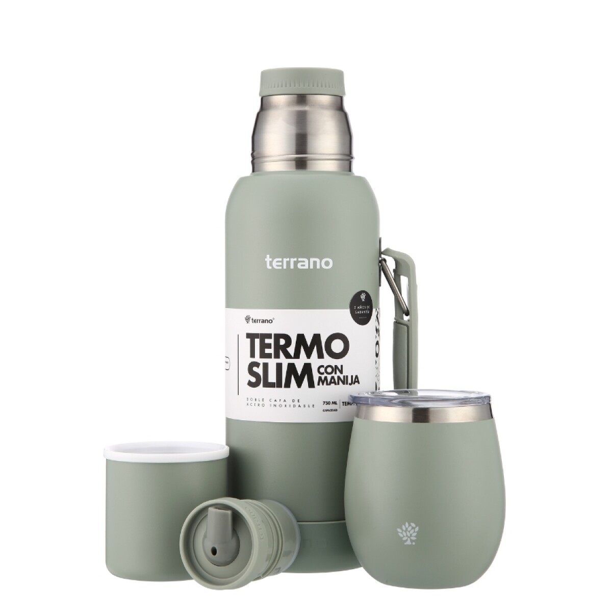 kit termo 750ml base silicona + mate tapa oliva 