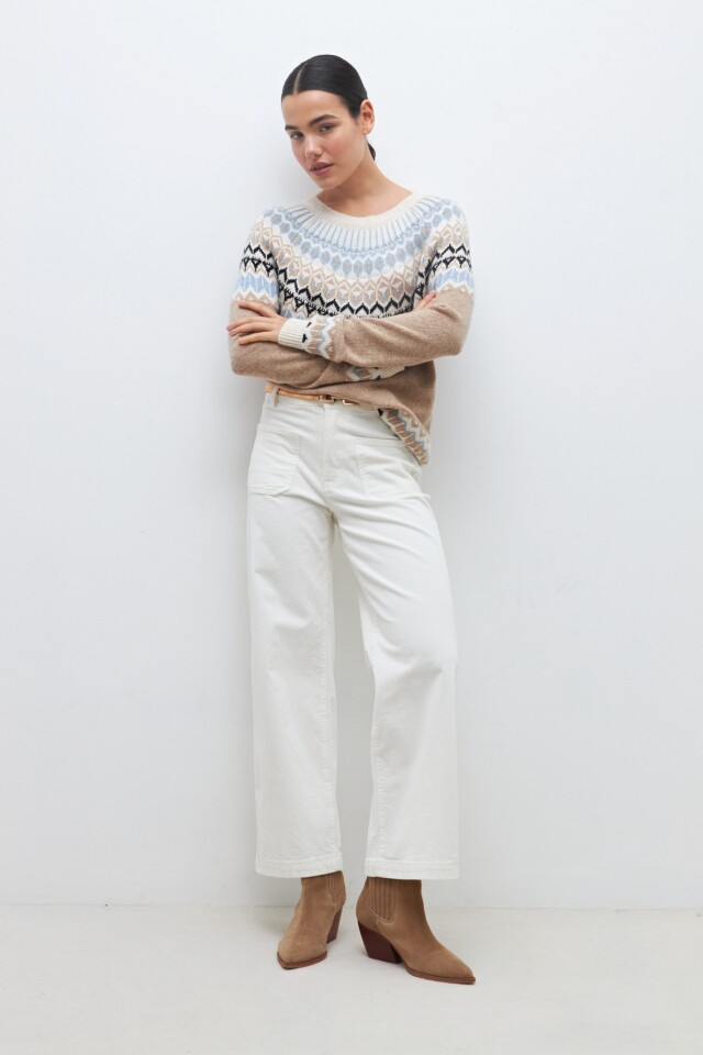 Sweater con guarda jacquard tostado