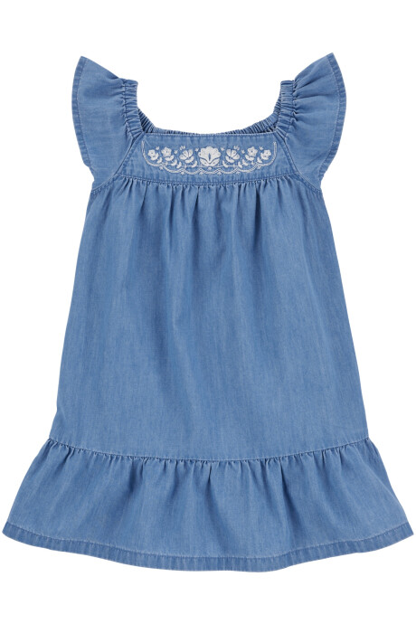 Vestido de chambray, con bordado floral Sin color