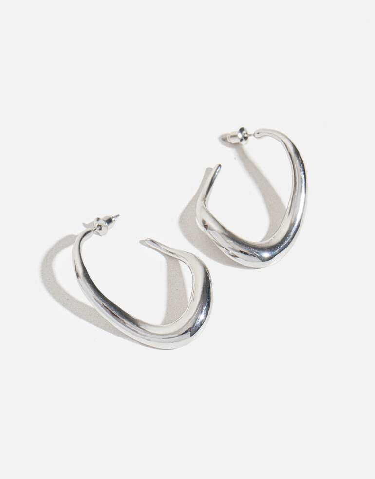 Aros Argollas Metal Argollas Orgánicas Plateadas - Plateado Rodio