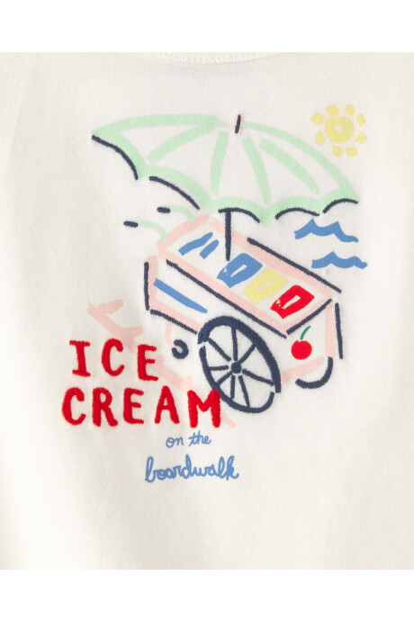 Remera de algodón, manga corta, color crema, estampa helado Sin color