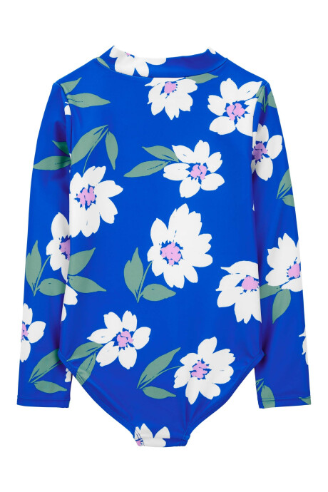 Malla de baño una pieza manga larga con protección UPF 50+ diseño floral. Talles 6-8 Sin color