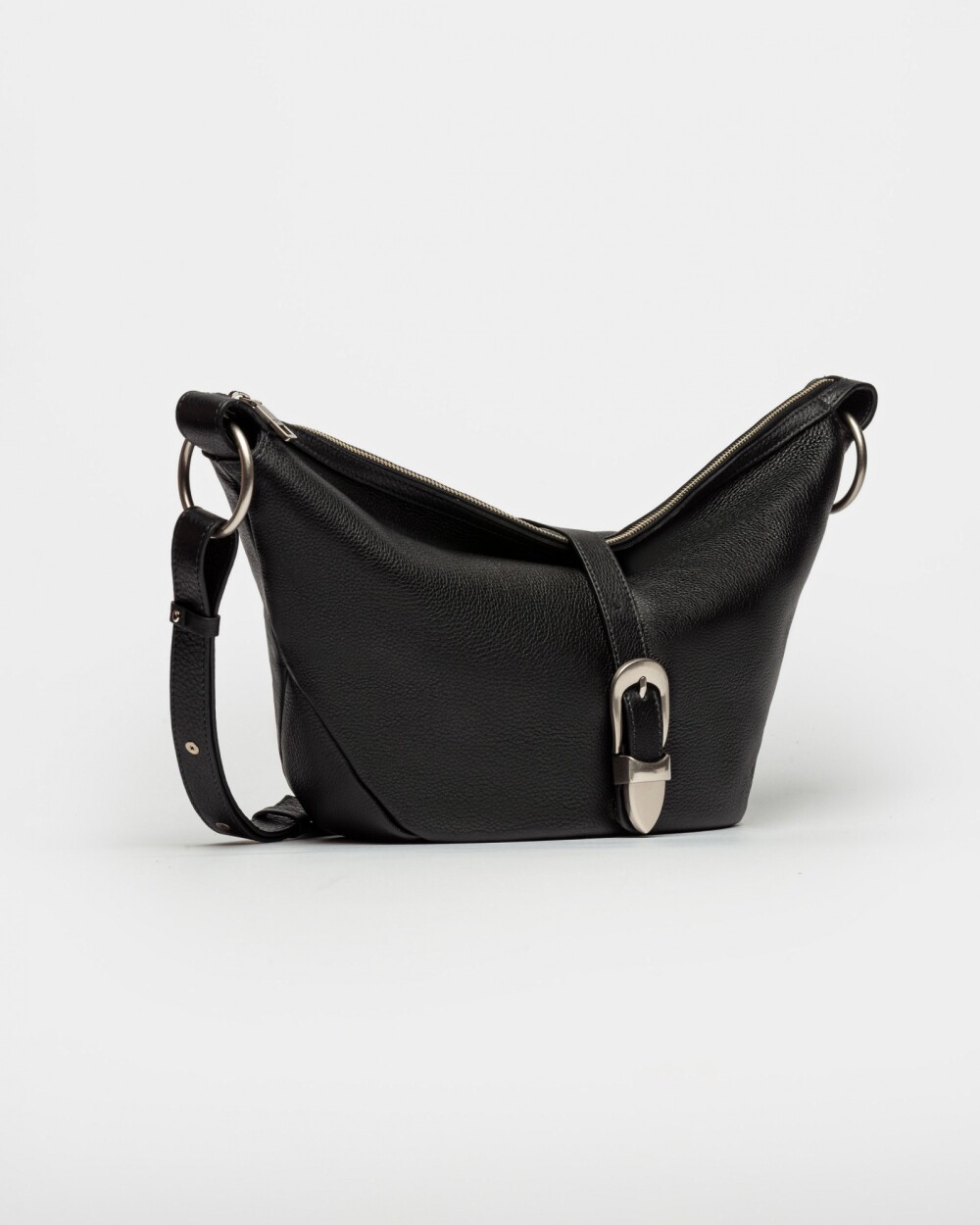 Bolso Bambu En Cuero Graneado Negro