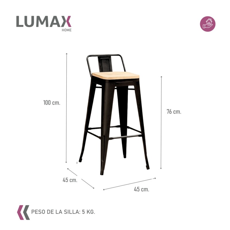 Taburete con respaldo Tolix en metal con asiento de madera Negro