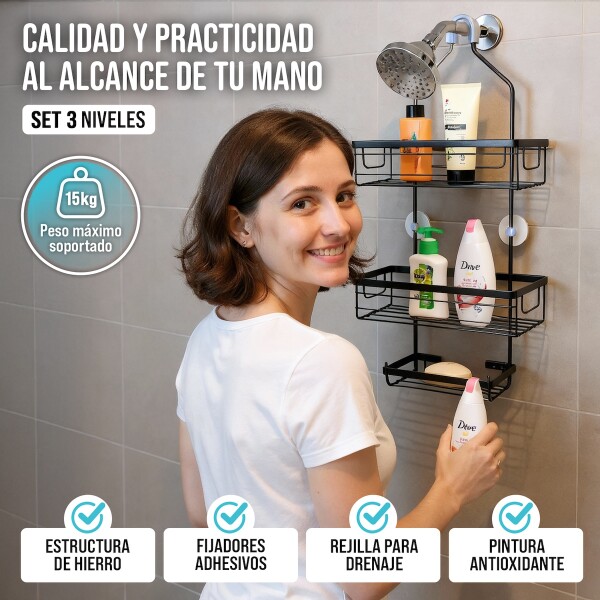 Organizador De Ducha Colgante 3 Niveles Jabonera Baño Acero Imback Color Negro Organizador De Ducha Colgante 3 Niveles Jabonera Baño Acero Imback Color Negro