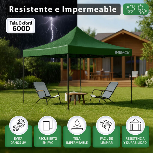 Gazebo Plegable 3x3 M Auto armable Toldo Playa Jardin Carpa Tela 600d IMBACK Color Verde Gazebo Plegable 3x3 M Auto armable Toldo Playa Jardin Carpa Tela 600d IMBACK Color Verde
