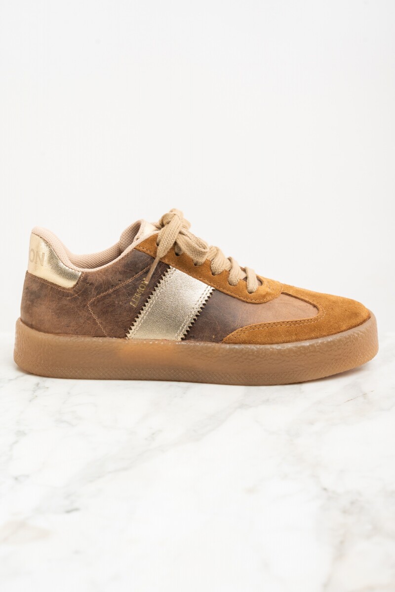 Zapatilla Cuero Combinada - Marrón 