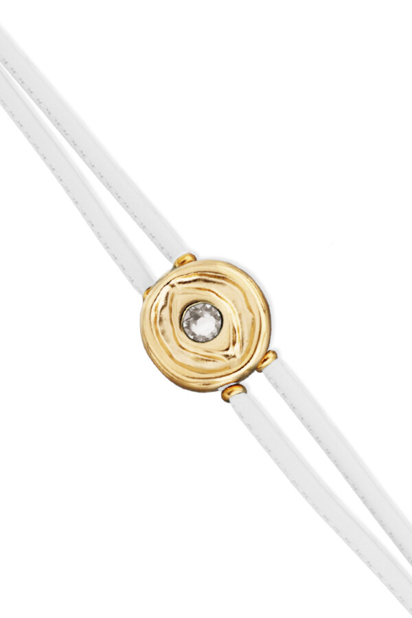 PULSERA DE CUERO DOBLE BLANCO CON DETALLE DE OJO EN ALEACIÓN DE METALES BAÑADO EN ORO DE 18K Y CRISTAL Pulsera