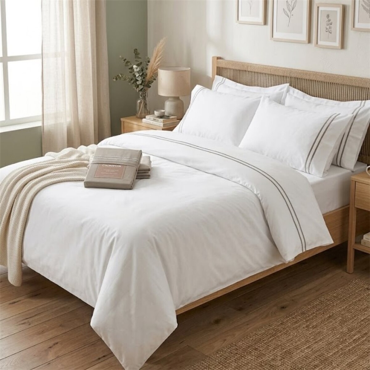 JUEGO SABANA ALGODÓN BORDADO 200 HILOS KING 180x200+35CM BLANCO CANNON 