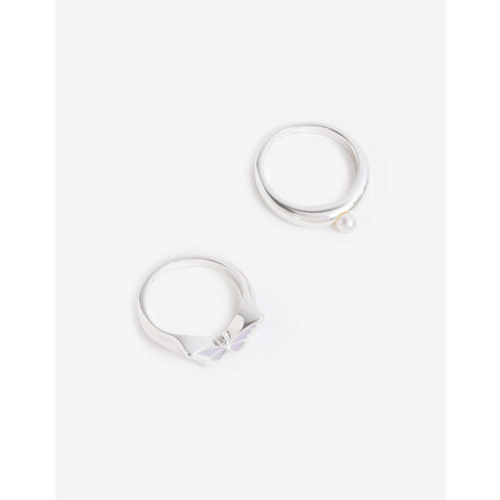 Set De 2 Anillos Esmaltados Bañado En Oro Plateado