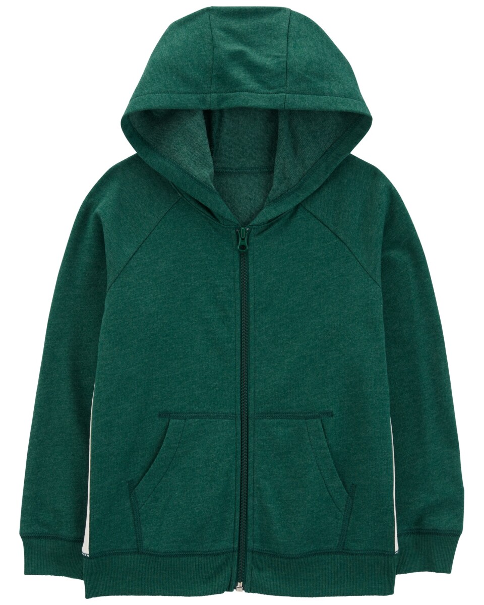 Campera de algodón con felpa, con franjas laterales, verde 
