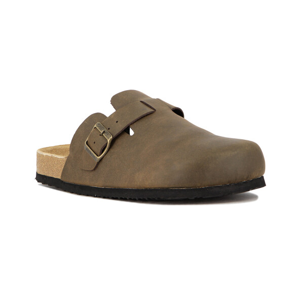 Country Zueco Cuero Hombre Una Tira C/ Hebilla - Kaki Kaki