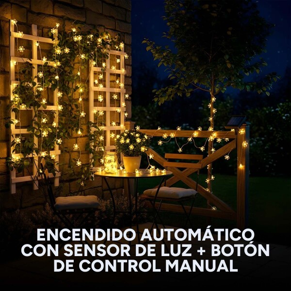 Guirnalda Guía De Luces Solares Flores 10m Jardín Exterior Variante Flores