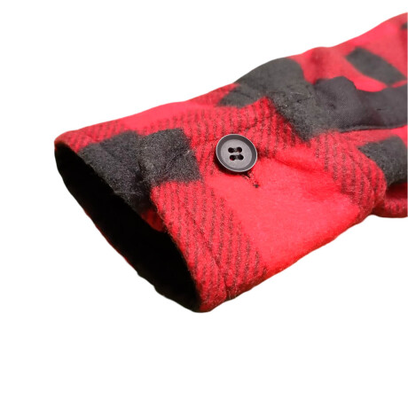 Campera Camisa Leñadora Cangurito Capucha Botones Rojo