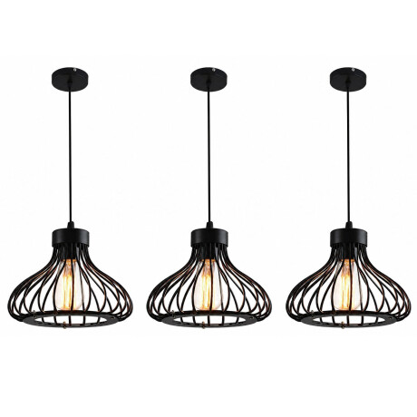 Pack x3 Lámparas Colgante Jaula Metal E27 Vintage Deco Retro Negro