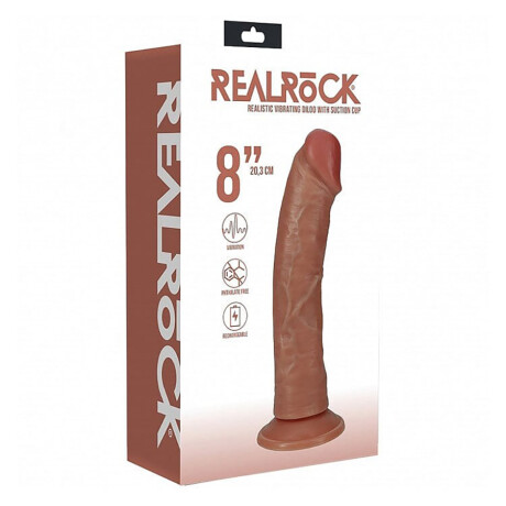 Vibrador Realístico Rotador RealRock 20 cm con Ventosa Caramelo