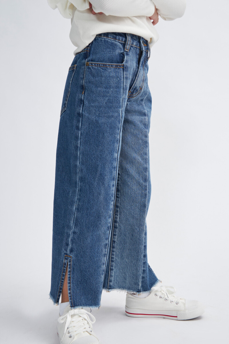 Pantalón oxford de jean combinado Azul Oscuro