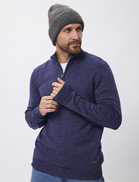 Sweater tejido con cierre azul marino
