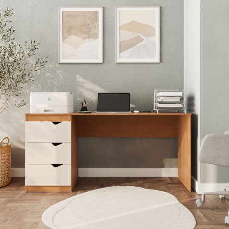 ESCRITORIO PORTO 3 CAJONES 136cm FREIJÓ CON CREMA MARRON