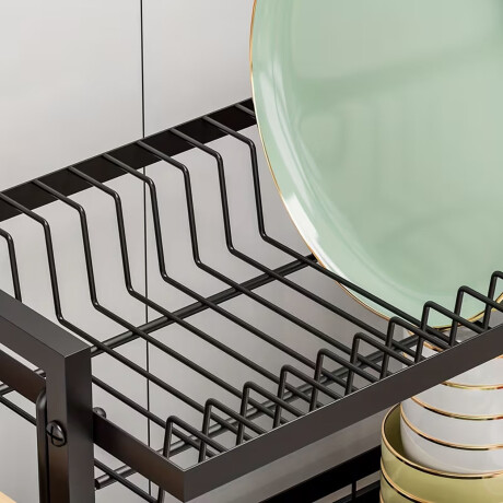 Escurridor De Platos 2 Pisos Drenaje Automatico Metálico Negro