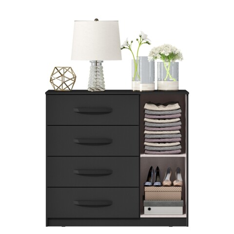 [OUTLET] Cómoda Cajonera para Dormitorio de 4 Cajones y 1 Puerta en MDP - Negro [OUTLET] Cómoda Cajonera para Dormitorio de 4 Cajones y 1 Puerta en MDP - Negro