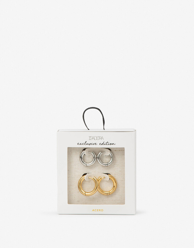 Aros Argollas Set Metal Set De Argollas De Acero Combinadas - Combinacion Bicolor