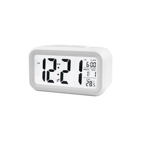 Reloj de escritrio digital con luz y alarma Blanco