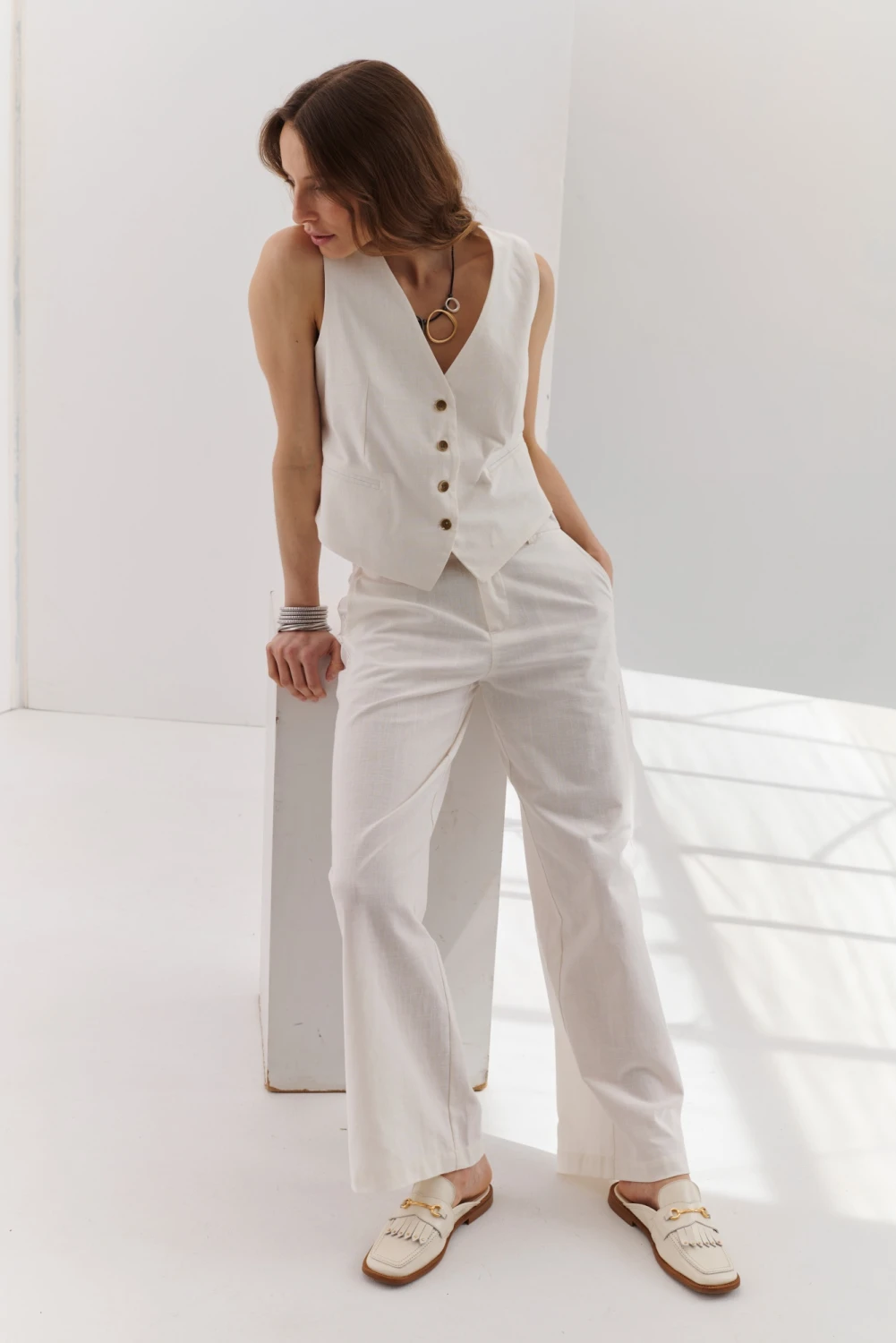 PANTALON LINO PIA blanco 6