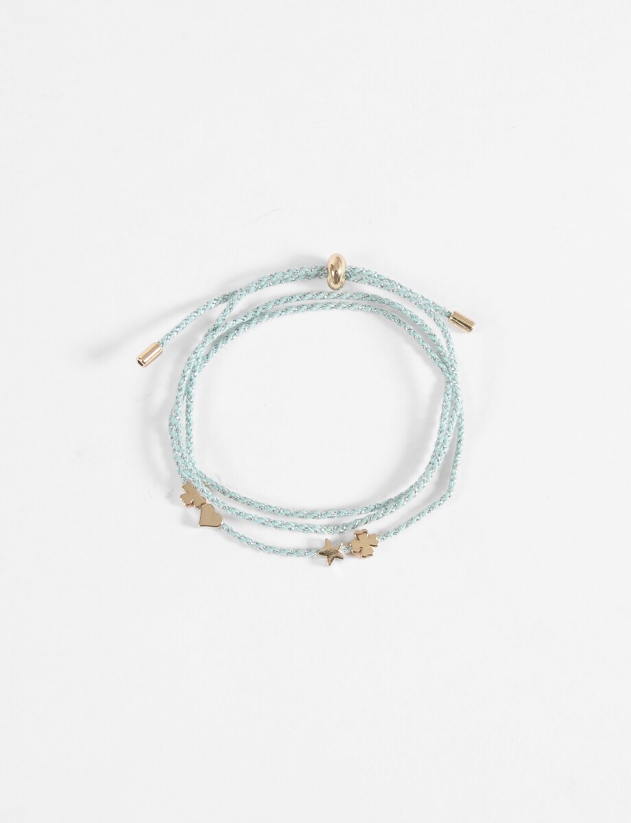 Pulsera cordón dijes metálicos - celeste 