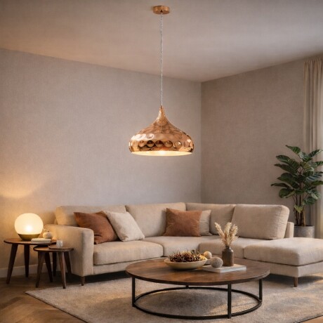 Colgante de aluminio símil cobre martillada, pantalla 28cm E27 Colgante de aluminio símil cobre martillada, pantalla 28cm E27