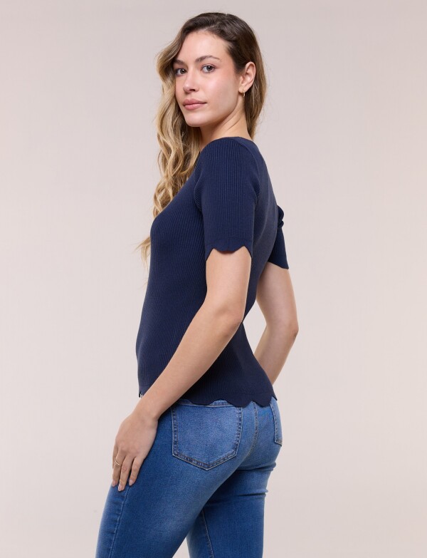 Blusa Tejida Escote Cuadraro MARINO