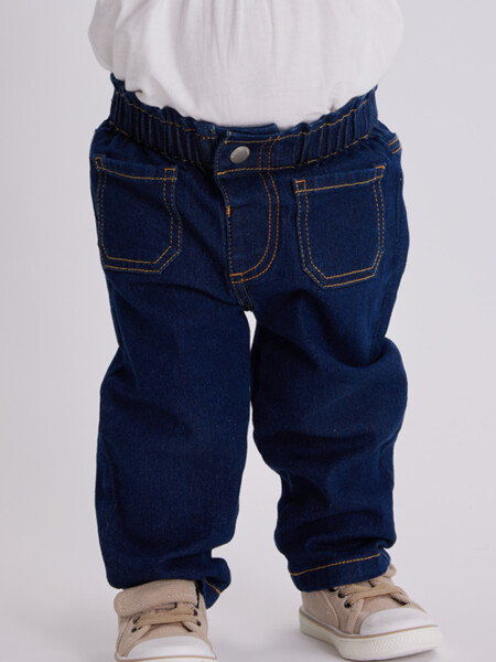 Pantalón jean paper bag Azul Oscuro