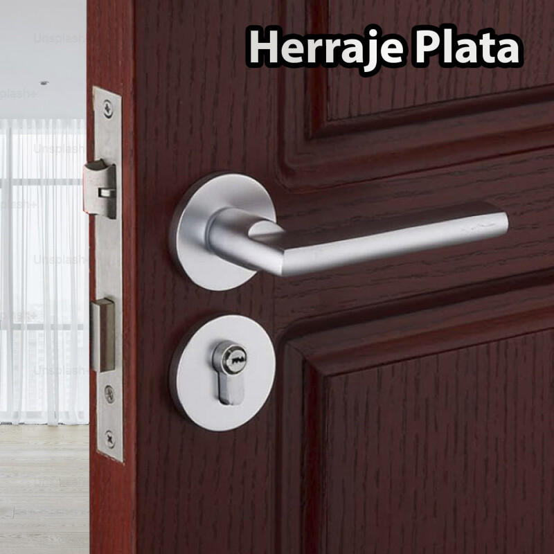 Puerta Desarmada Interior en MDF con Marco y Cerradura Lumax Marrón Claro Lisa Herraje Plateado
