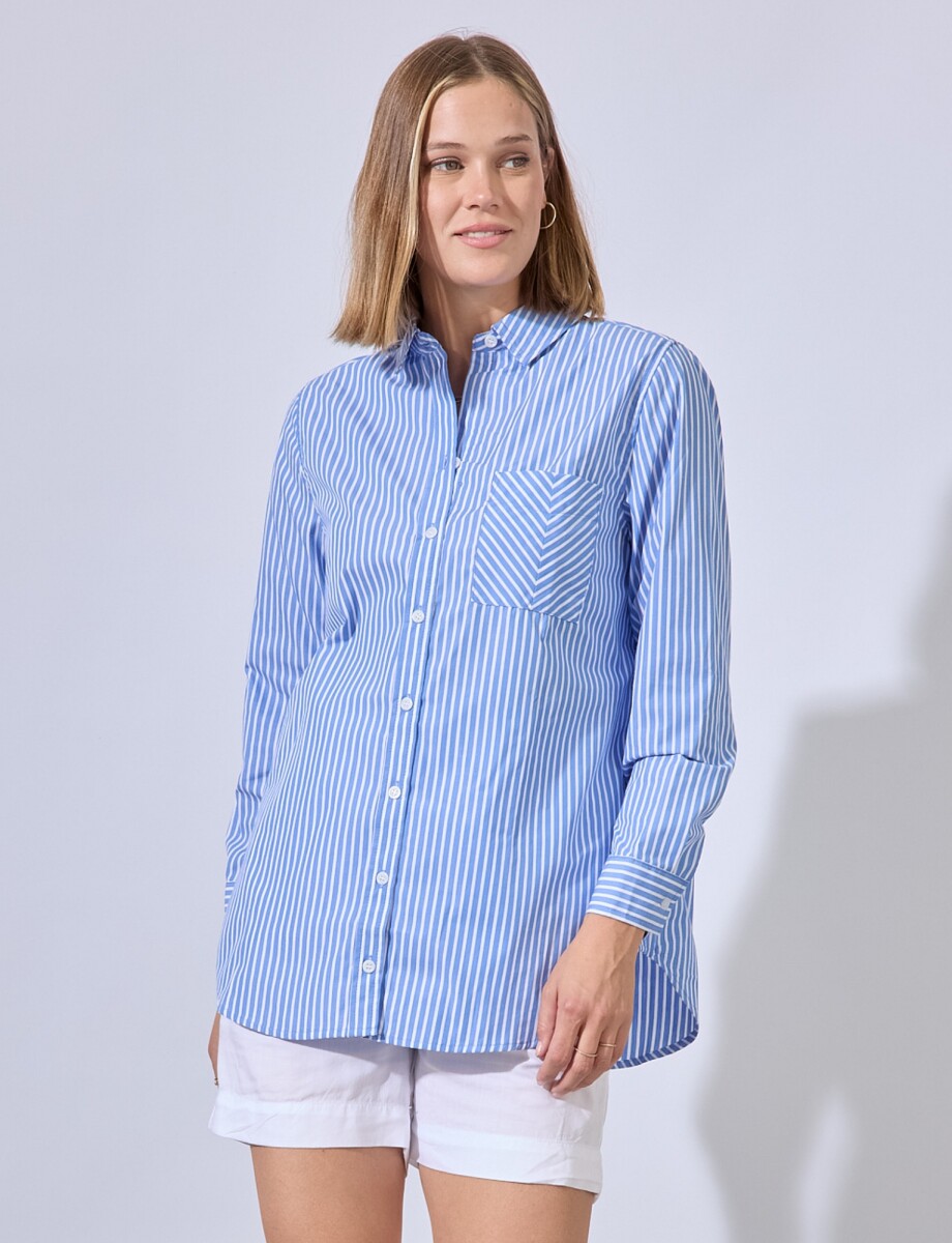 Camisa Lineas - Azul/blanco 