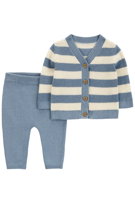 Set dos piezas de algodón, pantalón y saco, diseño a rayas Sin color