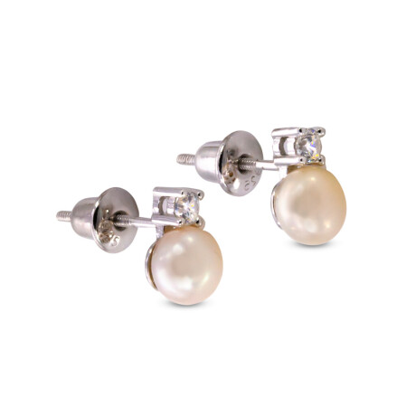 Par de caravanas de plata 925 con perla de río y circonia Perla de Río y Circonia