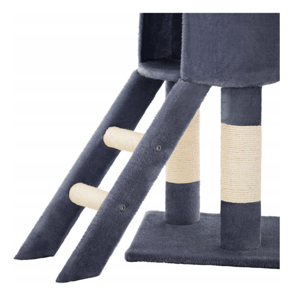 Rascador Torre 5 Niveles En Felpa Y Sisal Para Gato Juego Variante Gris Oscuro Pompom
