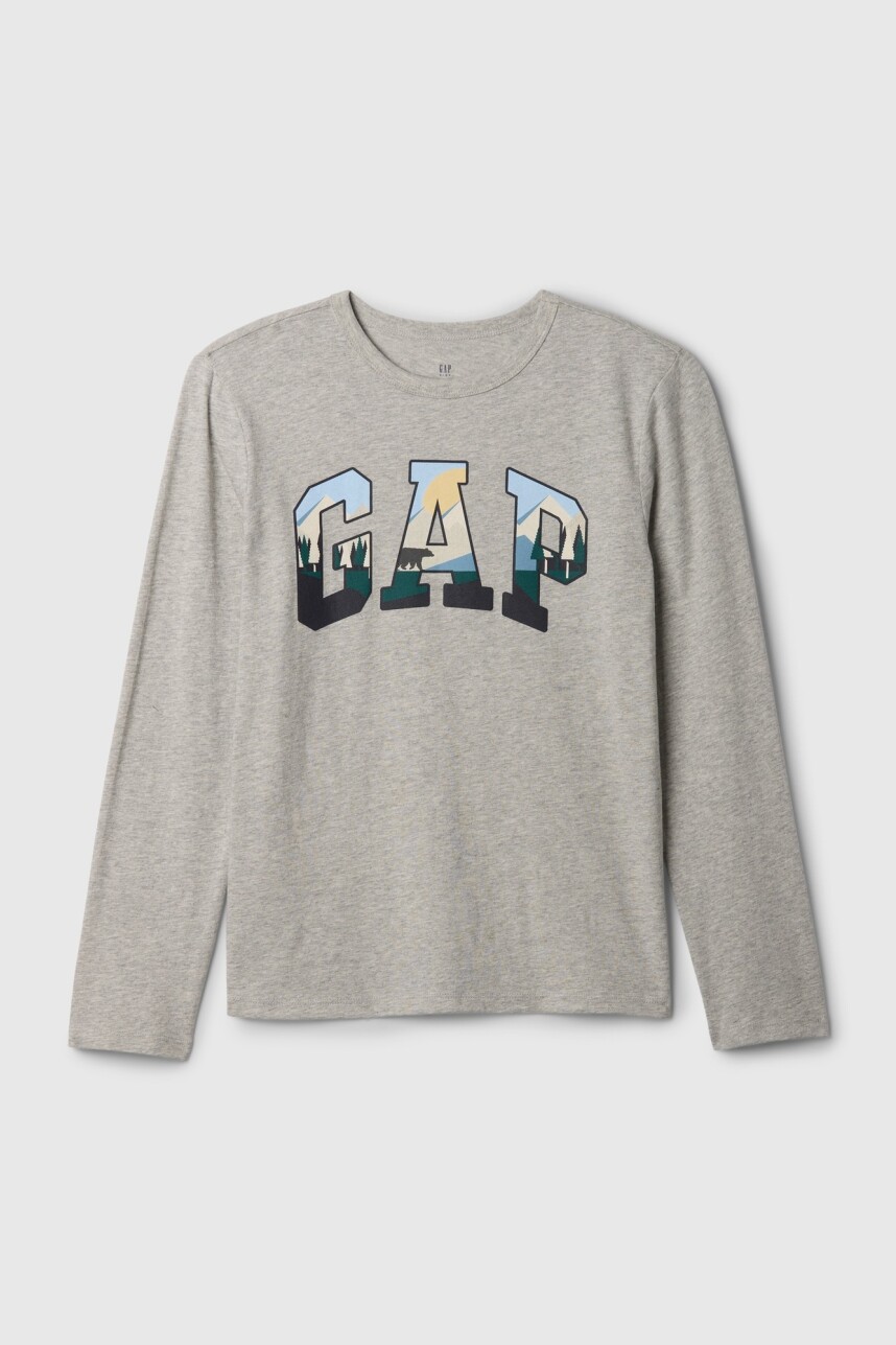 Remera Logo Gap Manga Larga Niño Light Heather Grey B08