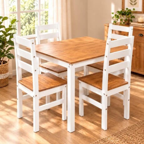 JUEGO DE COMEDOR 4 SILLAS BLANCO/NOGAL - BELLA JUEGO DE COMEDOR 4 SILLAS BLANCO/NOGAL - BELLA