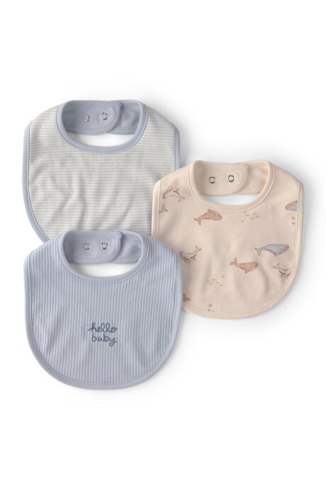 Pack tres baberos de algodón, azul y crema Sin color