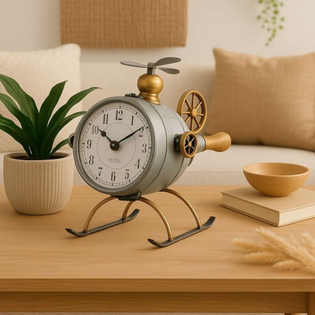 Reloj De Mesa Hierro 18X23X24Cm Helicoptero