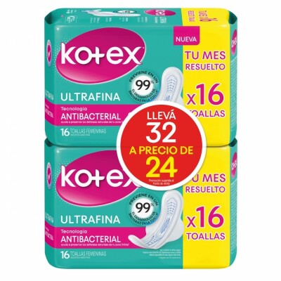Toalla Femenina Kotex Antibacterial Ultrafina X32