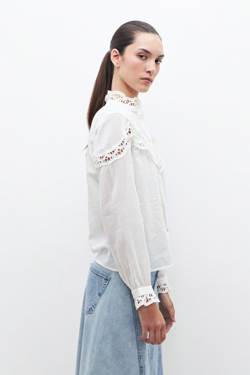 Camisa con puntilla calada blanco