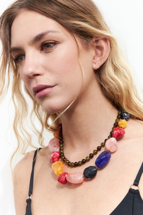 Collares de cuentas vidrio multicolor